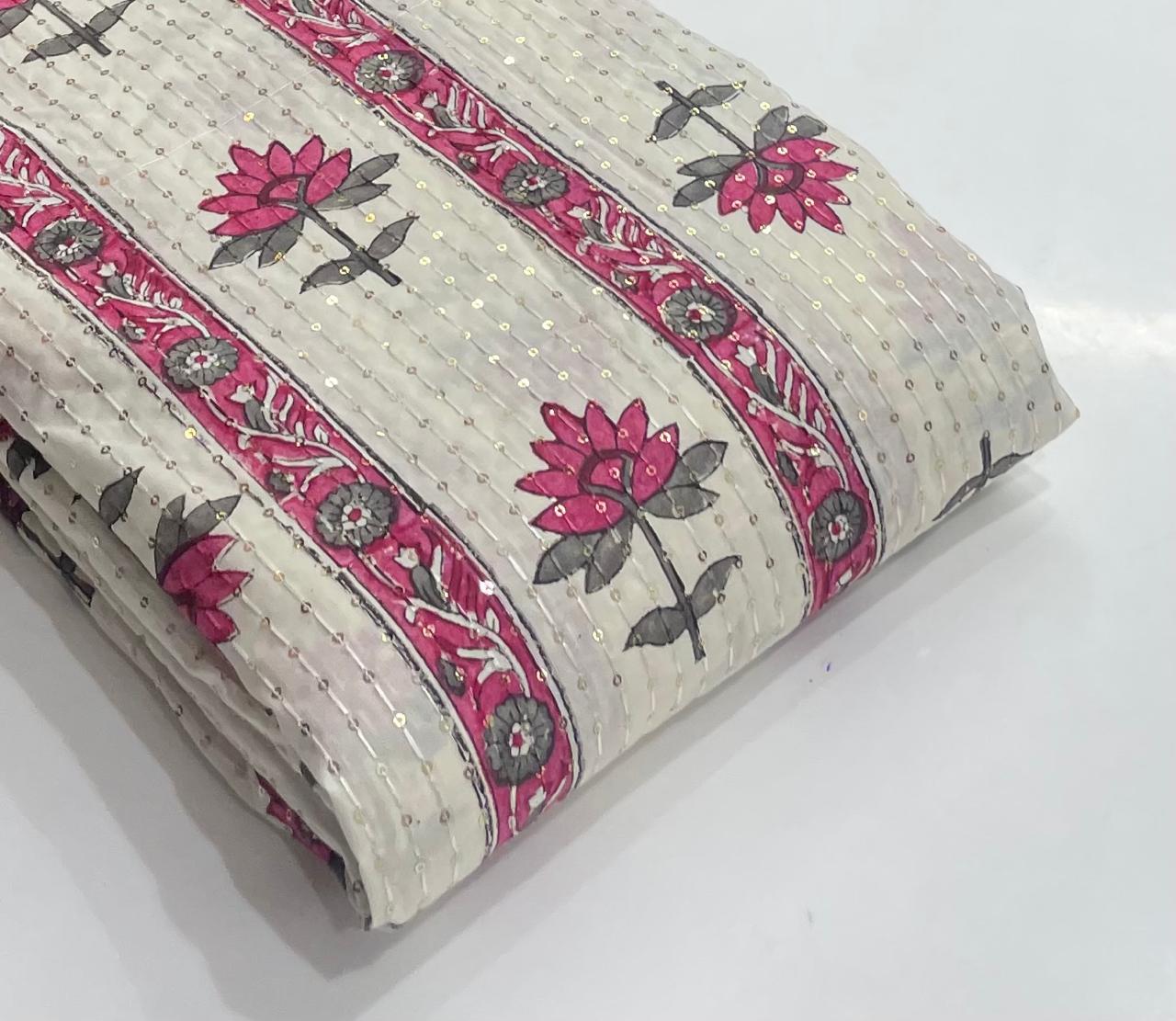 Real Handblock Print with Sequence Embroidery