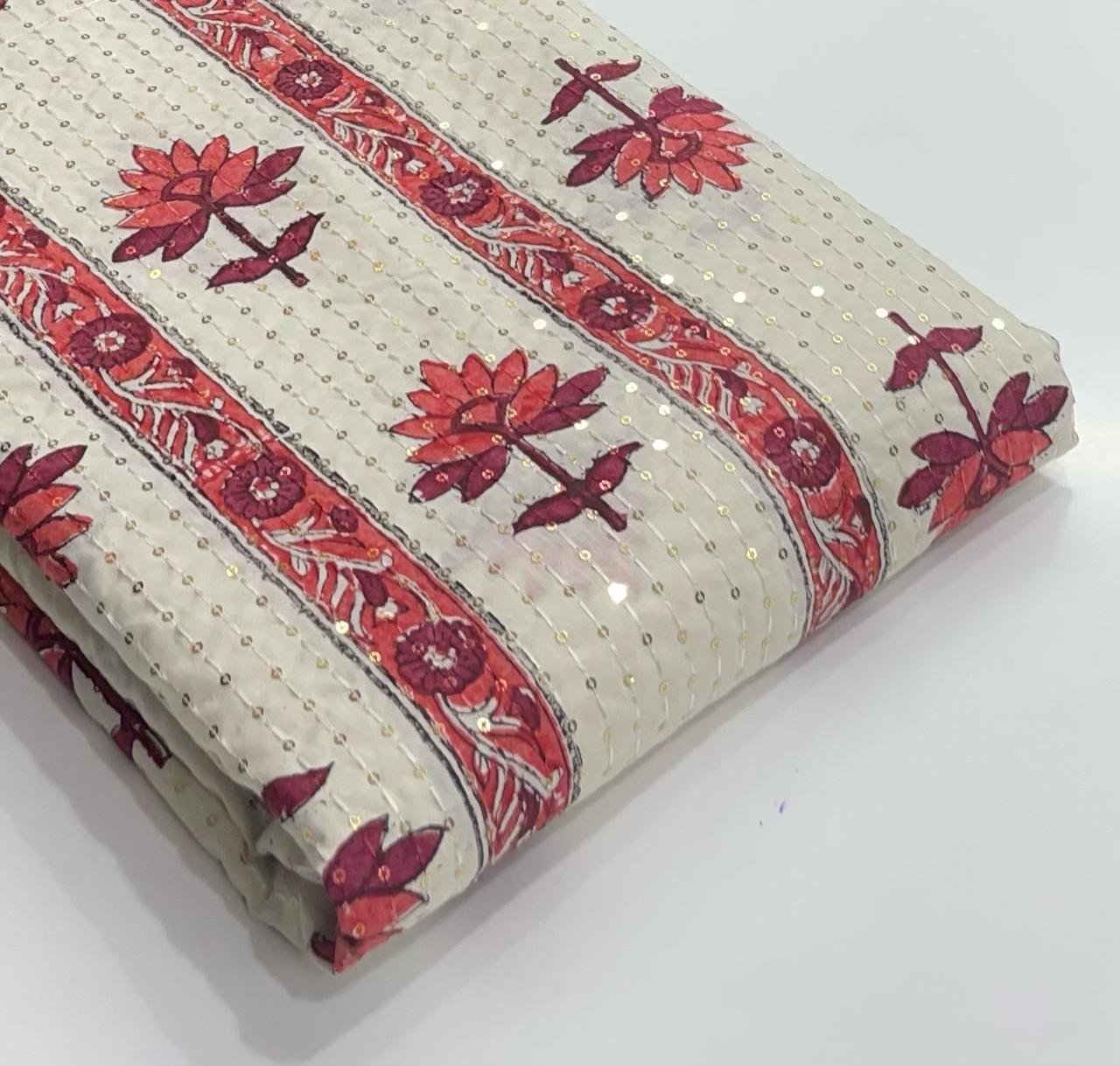 Real Handblock Print with Sequence Embroidery
