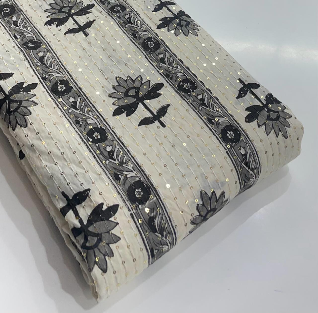 Real Handblock Print with Sequence Embroidery